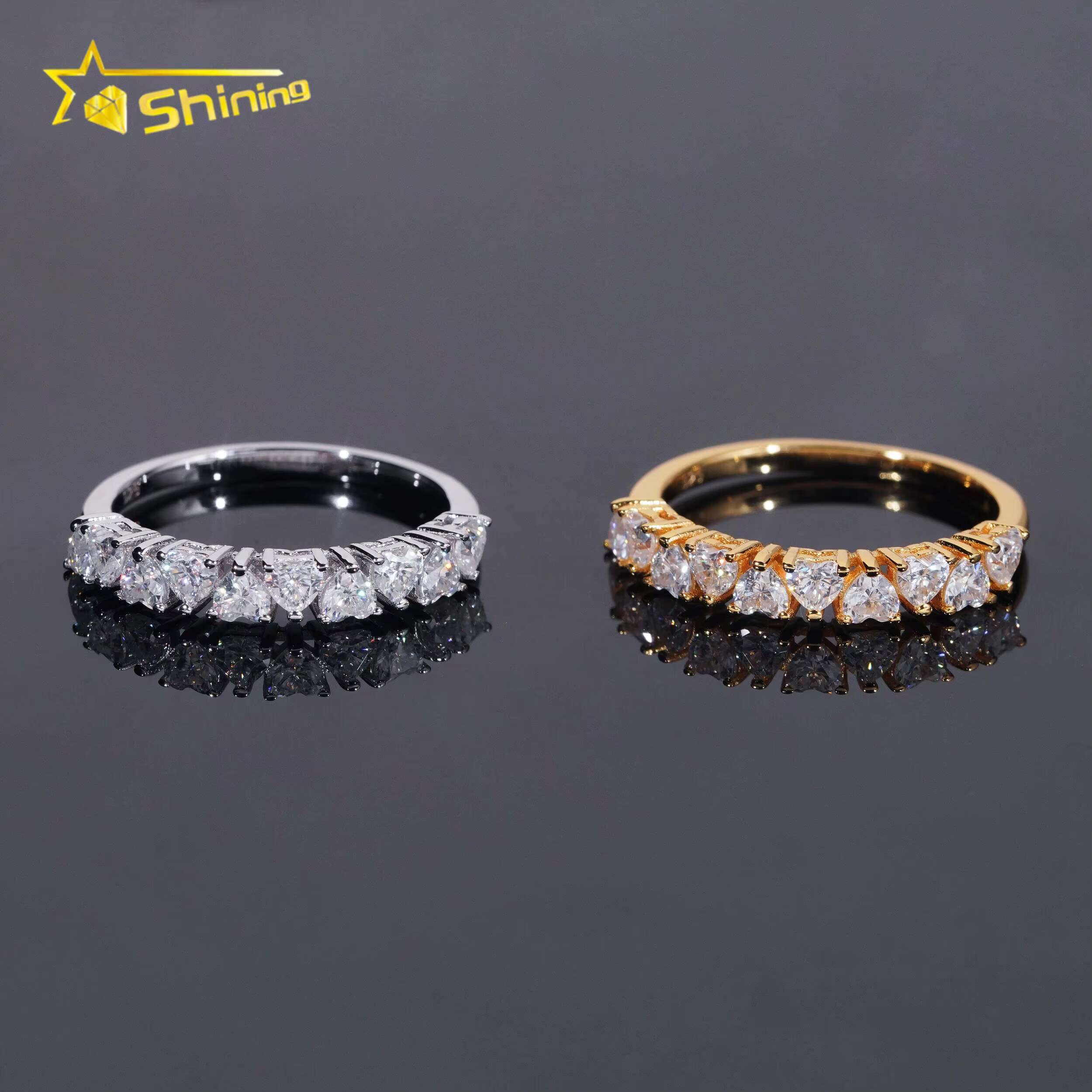 Fine Jewelry Pass Diamond Tester Heart 3*3mm 925 Silver Moissanite Women Half Eternity Rings