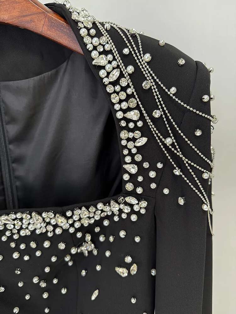 HIGH STREET Newest 2025 Designer Vestido Women's Dias Beaded Chains Cape Sleeve or Length Maxi Long Dress