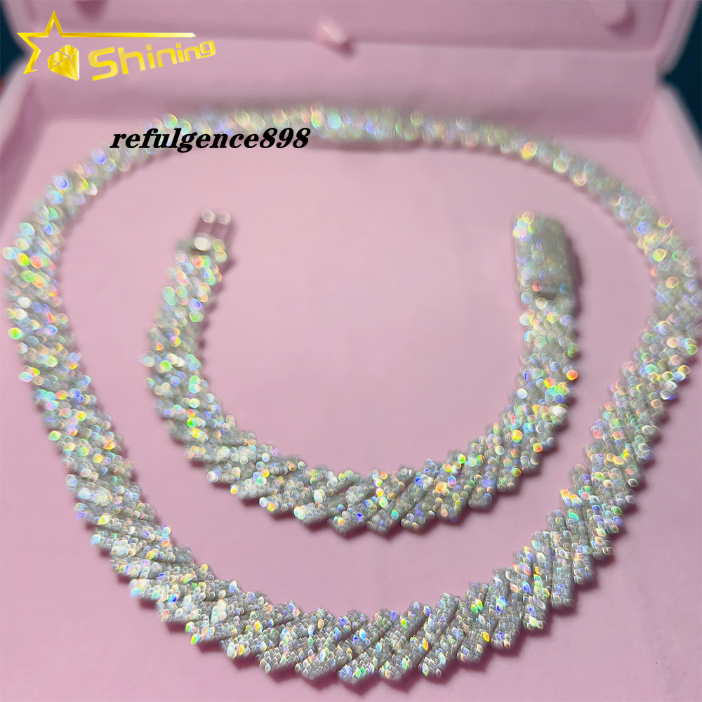 Hot Sale Dropshipping 13mm 2rows Vvs Moissnaite Iced Out Hip Hop Jewelry Moissanite Cuban Chain