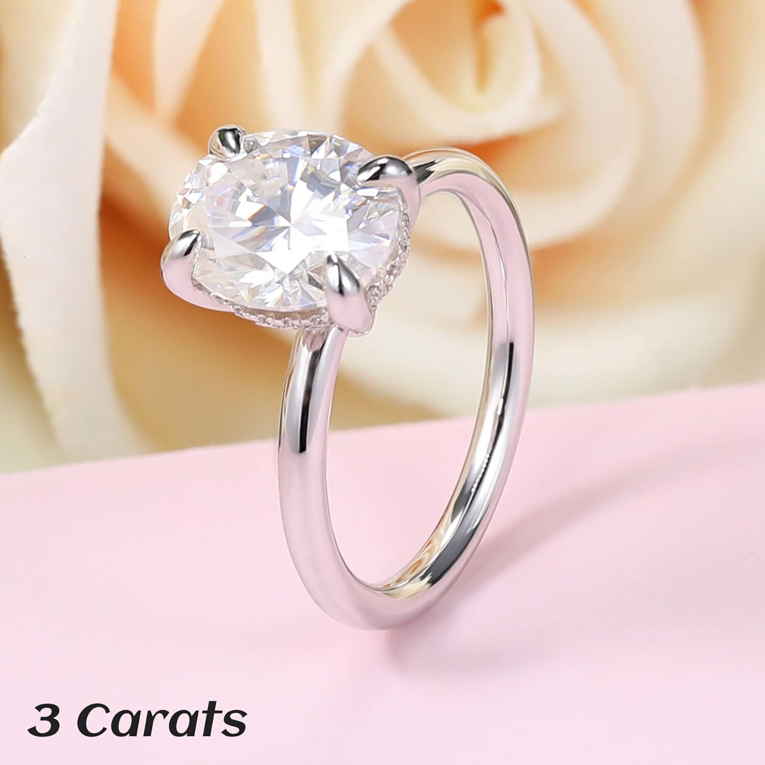 Ladylike 1/1.5/2/3CT Oval Cut Moissanite Engagement Ring for Women 925 Sterling Silver Solitaire Rings with Hidden Halo D Color VVS1 Promise Wedding R