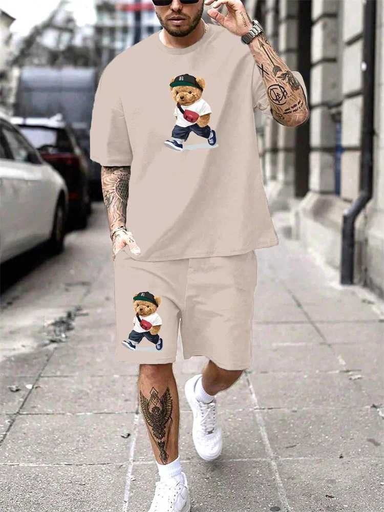 3d Bear Print Mens T-shirt Sportswear Mens Street Fashion Clothing Mens Short-sleeved Shorts Summer Beachwear Two-piece SetXJ250326