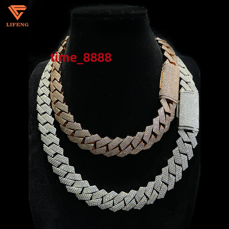 20MM 4-Row VVS Moissanite Diamond Hip-Hop Necklace Fashionable 925 Silver Iced Out Cuban Link Chain