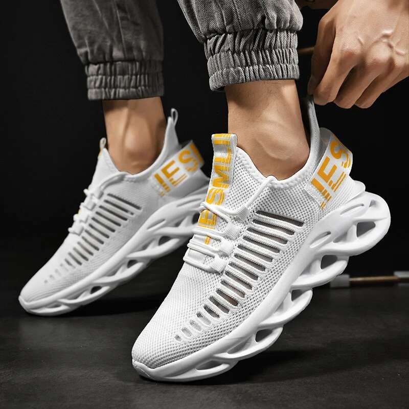 Running Lightweight Comfortable Sneakers Breathable Mesh Non Slip Sport Shoes Walking White Rubber Sole Men