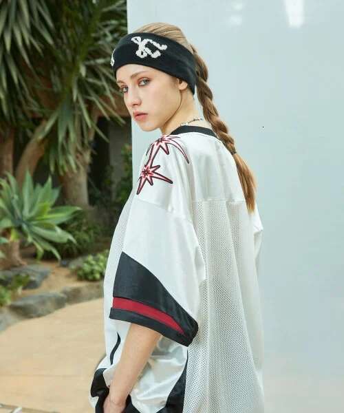 New American Retro Jersey Hip-Hop Short-Sleeved T-Shirt Summer High Street Design Loose Casual Sports Shoulder Sleeve Top