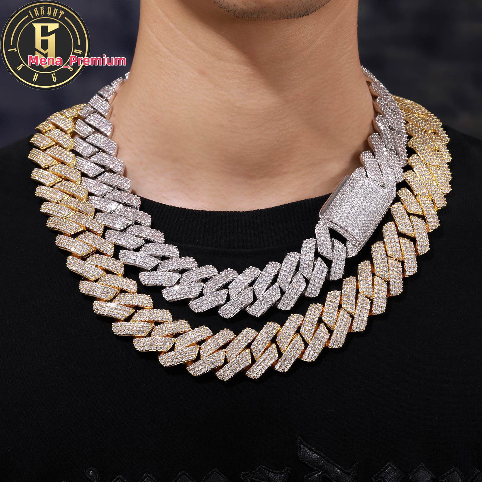 25mm Big Cuban Link Chain Fashion Hip Hop Jewelry 18K Gold Plated Brass Prong CZ Diamond Iced Out Chunky Rapper Necklace for Men