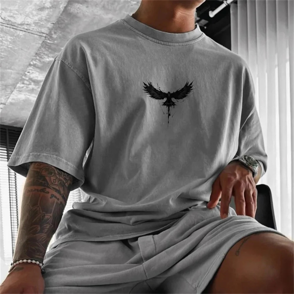 Ethnic totem graphic mens Tshirt summer street Y2K cotton short sleeved casual retro top 250318