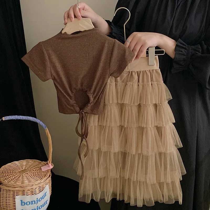 Childrens clothing set for summer new girl fashion top tier sweet cake half skirt set birthday party childrens boutique clothingT250327
