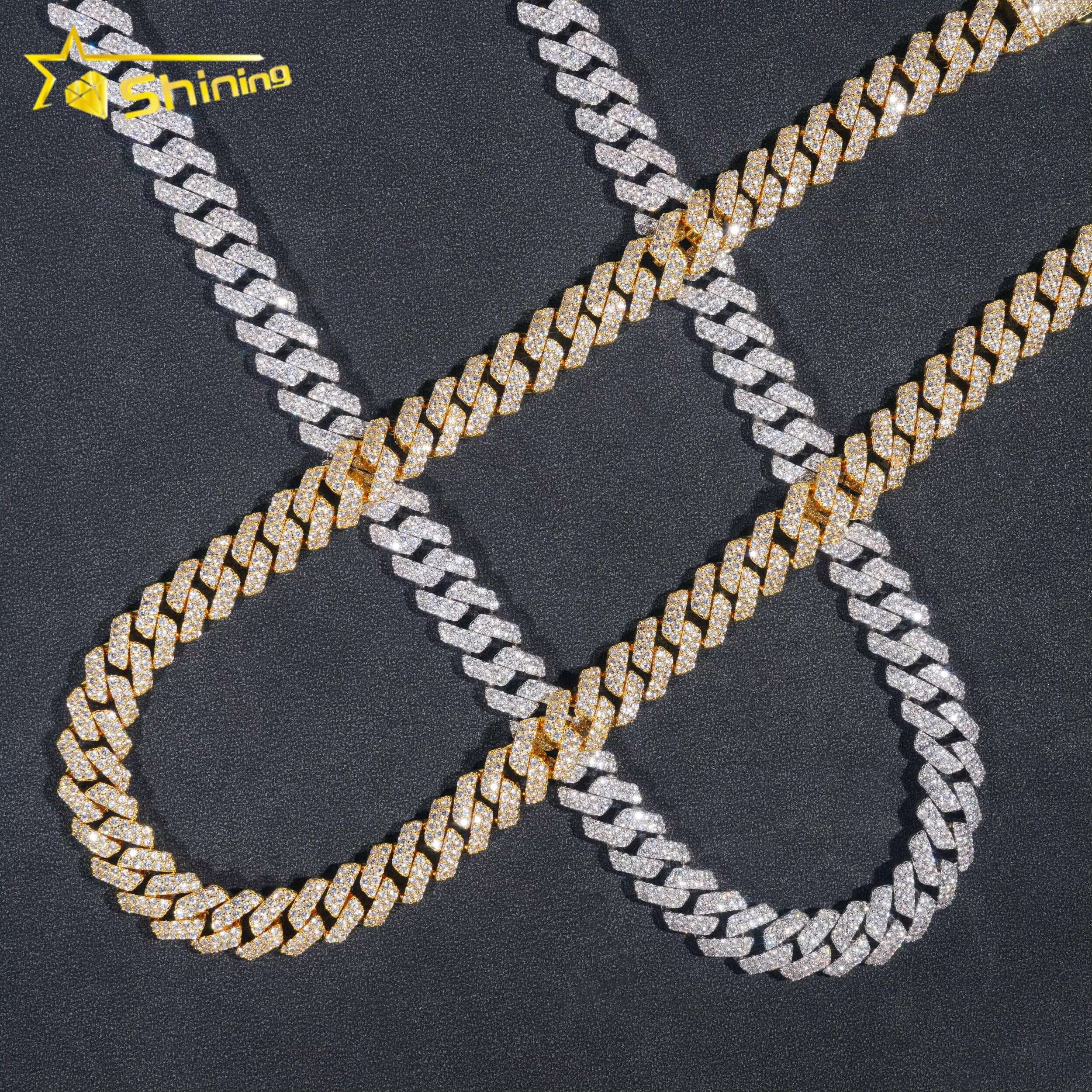 S925 Sterling Silver 12mm Prong Setting Lab Diamond Vvs Moissanite Hip Hop Necklace Jewelry Cuban Link Chain