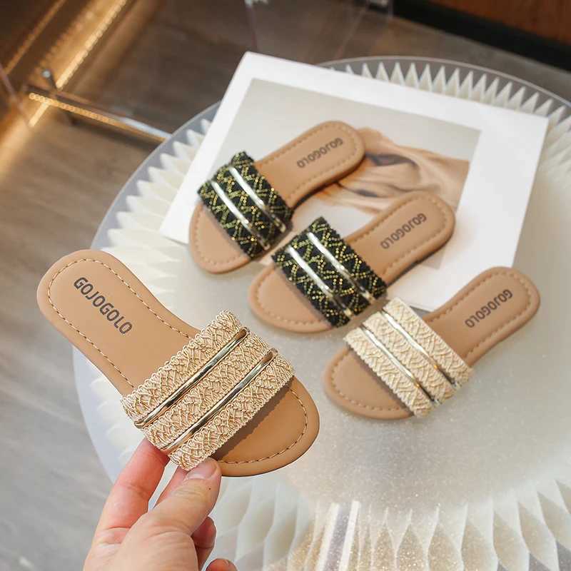Slipper Flat childrens slider with open toes soft sole indoor and outdoor PU girls slider for summer 2025 Zapatillas Mujer S25326