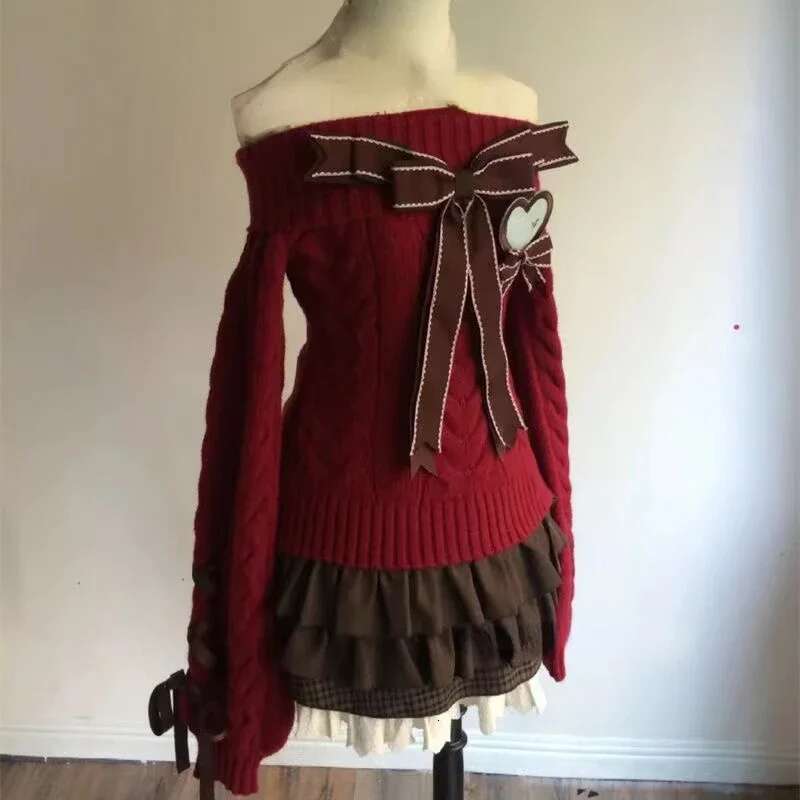 Autumn Winter Sweet Sexy Off Shoulder Knitted Sweater Y2k E-Girls Slim Fit Jumpers Casual Long Sleeve Korean Fashion Pullovers