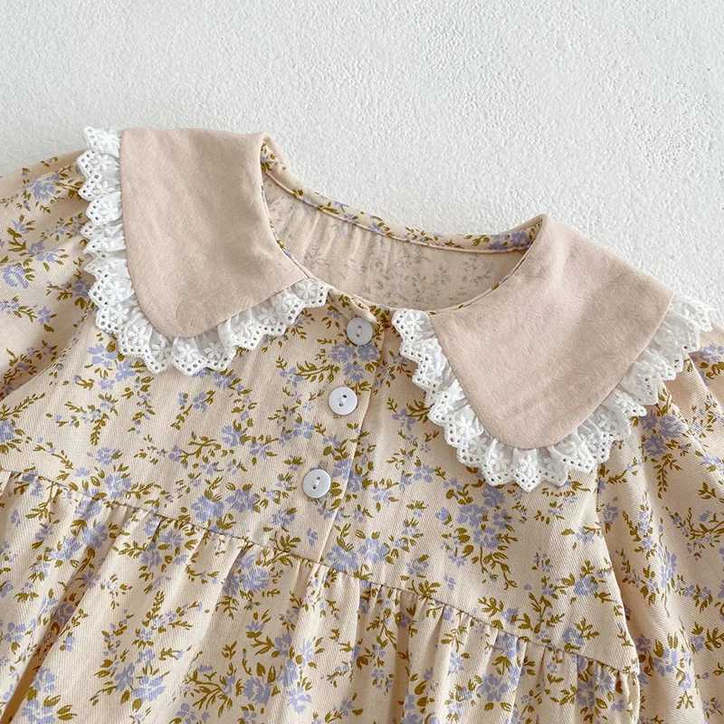 Sweet Kids Baby Girls Long Sleeve Flower Printed Princess Dress Autumn Baby Girls Doll Collar Dress Childrens Dress W250326