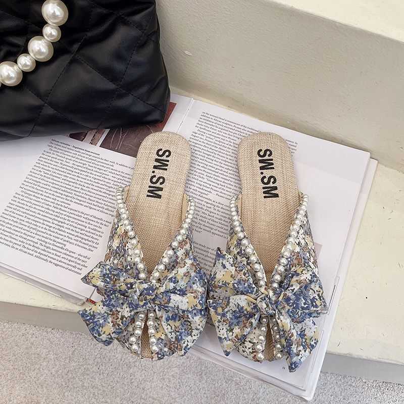 Slipper Baotou cool drag womens new 2022 summer out wear fashion flat bottomed versatile small flower beach drag lazy people half drag tide S25326