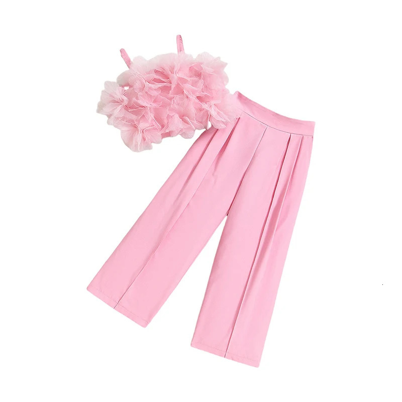 Summer Girls Clothes Set Princess Floral TopsWide Leg Pants Fashion Children Clothes Two Piece Sets 250326