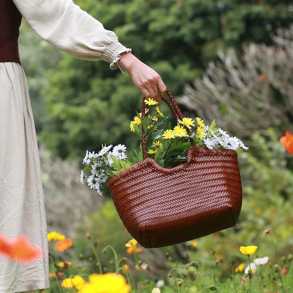 Handbags Women's Genuine Leather Shoulder Weaving Casual Shopping Bag Vintage Big Tote Purse Cowhide Cross Hand Bags Lady