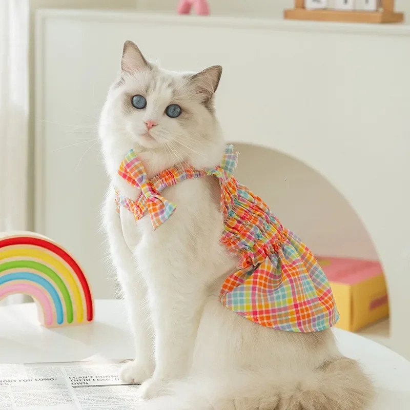 Instagram Korea Anti-hair Removal Cat SpringSummer Princess Style Colorful Vacation Style Sub Halter Skirt Dog Dress Pet Clothe 250326