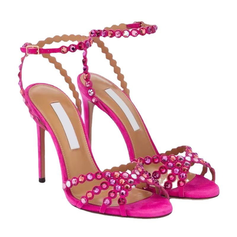 Women's 100mm Stiletto heel sandals rhinestone pvc sandals Crystal decoration exposed toe Dress Shoes Luxury designer Dinner Party high heels 35-43 with box