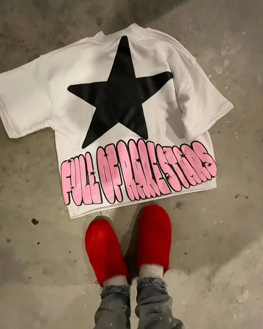 High Street Goth Pink Star Printed Tshirt Clothing Y2K Large Graphic Harajuku Short Sleeve Mens 250326