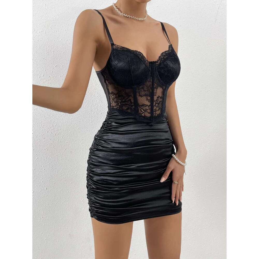 Dress New Woman Sleeveless Elegant Fashion Sexy Lace Pleated wer Patterned Hip Wrap Skirt Y2k Slim Fit Dresses for Female