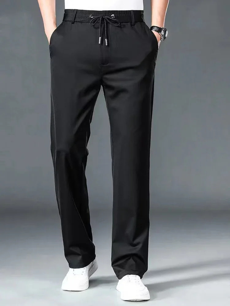 10XL large mens summer casual pants straight with elastic waist Trouser classic Office Plus zipper pocket 250327