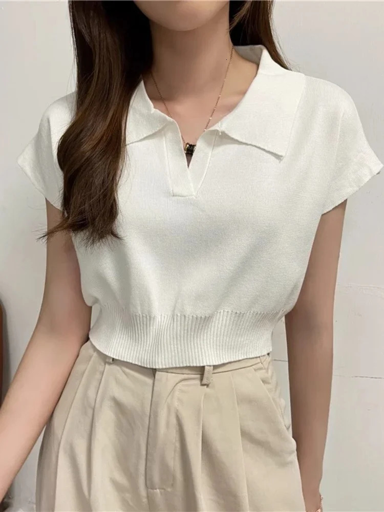 ZJAISS collar sweater paradigm short sleeved knitted top suitable for spring and summer womens cutting tops 250326
