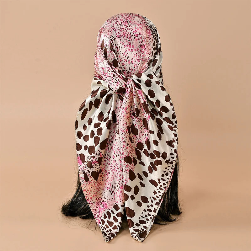90 * 90cm leopard print square scarf womens er scarf fashionable polka dot headband matte satin headband handle 250322