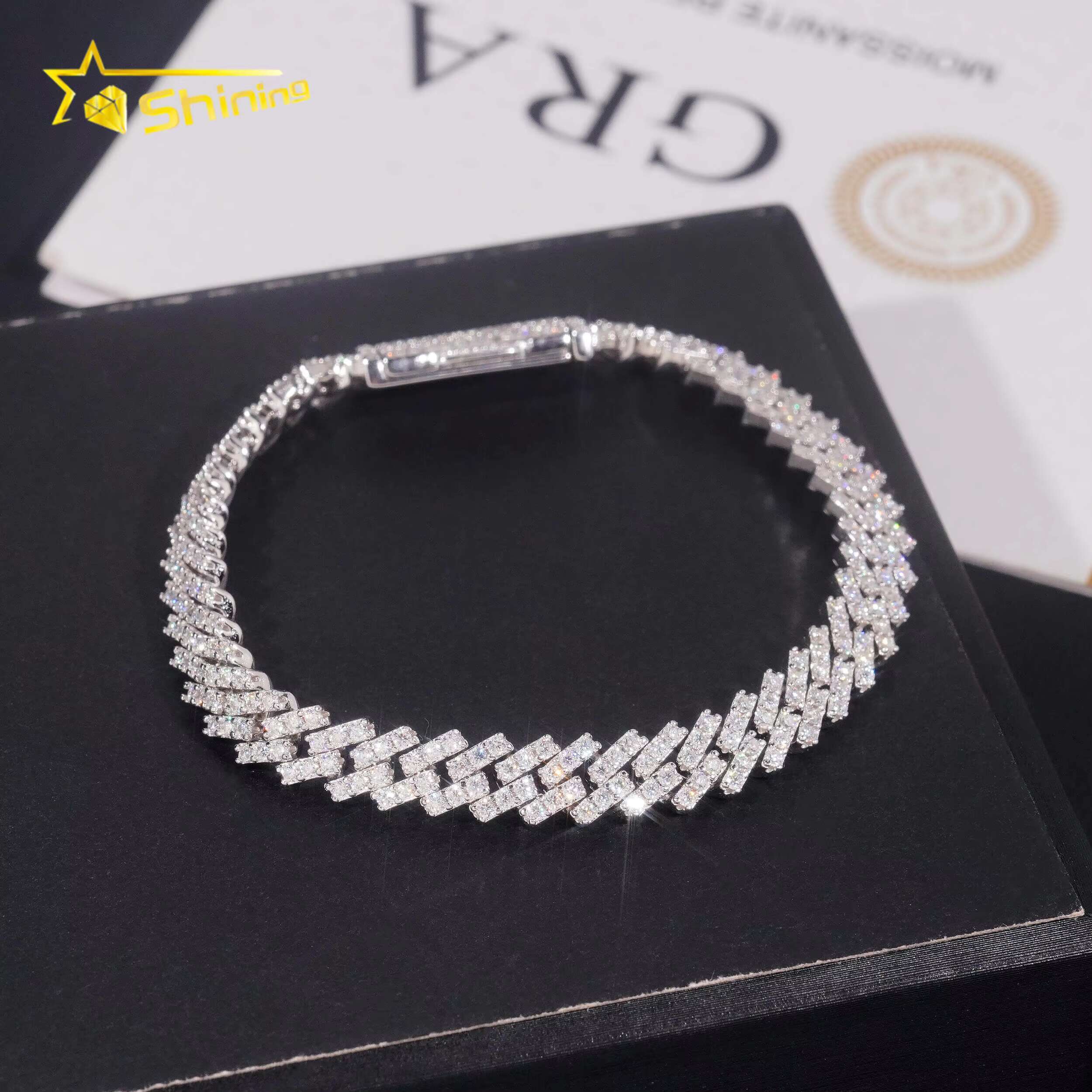 Single Row Moissanite 7mm Iced Out Cuban Necklace Bracelet VVS Moissanite 925 Sterling Silver Miami Cuban Link Chain