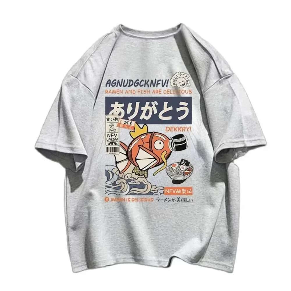 Men's T-shirt Magikarp printed short sleeved summer Japanese Hanzi funny fish street T-shirt oversized T-shirt men's clothing