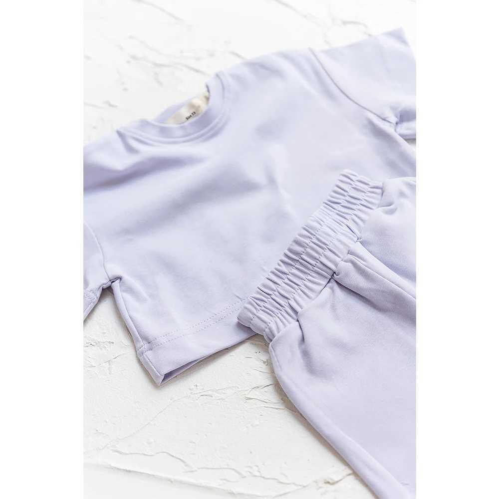Preschool and childrens clothing fashion summer clothing set short sleeved solid color top short sleeved 2PCS casual childrens clothing setT250327