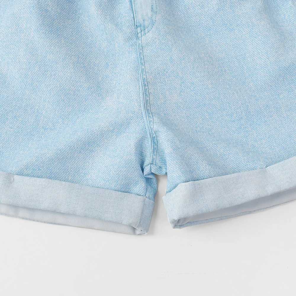 Bear Leader Girl Summer Clothing Solid Color Imitation Jeans Pendant Top+Shorts Set with Two Piece Button Set Childrens ClothingT250327