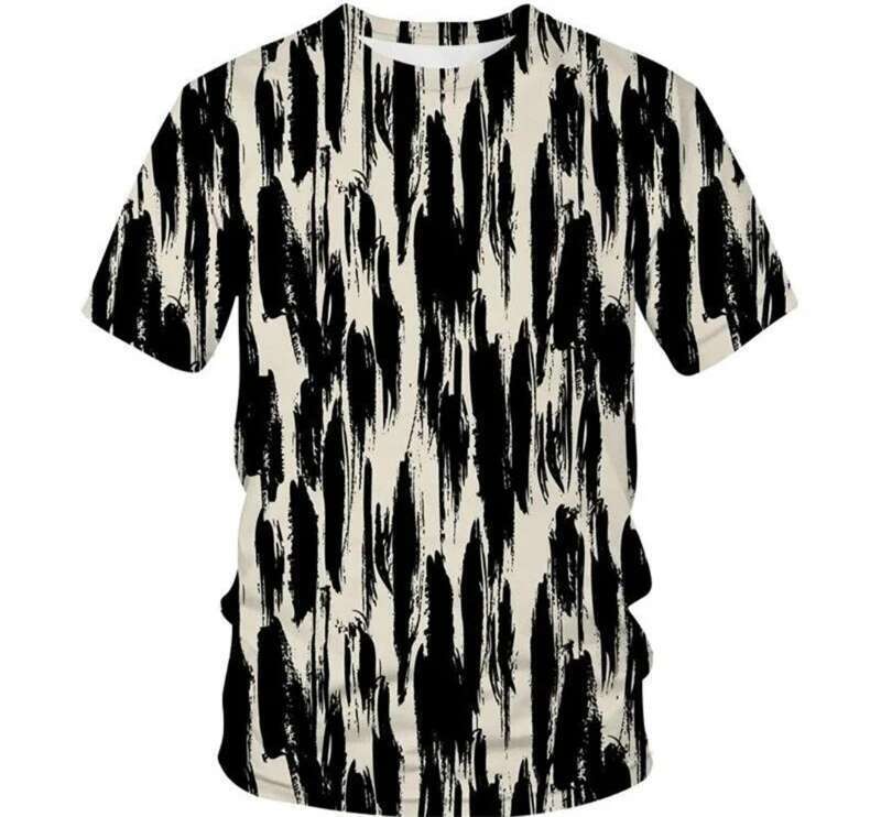 Art Graffiti Pattern T shirt Men s Street Clothing Round Neck D Printed Hip Hop Harajuku Soft Stripe