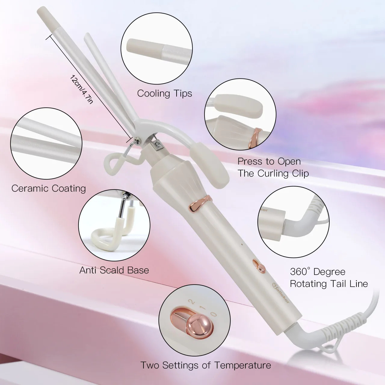Hatterek Curling Wand 9mm 13mm 19mm Ceramic Barrel Pro Hair Curler With Adjustable Temperature Travel Size 250324
