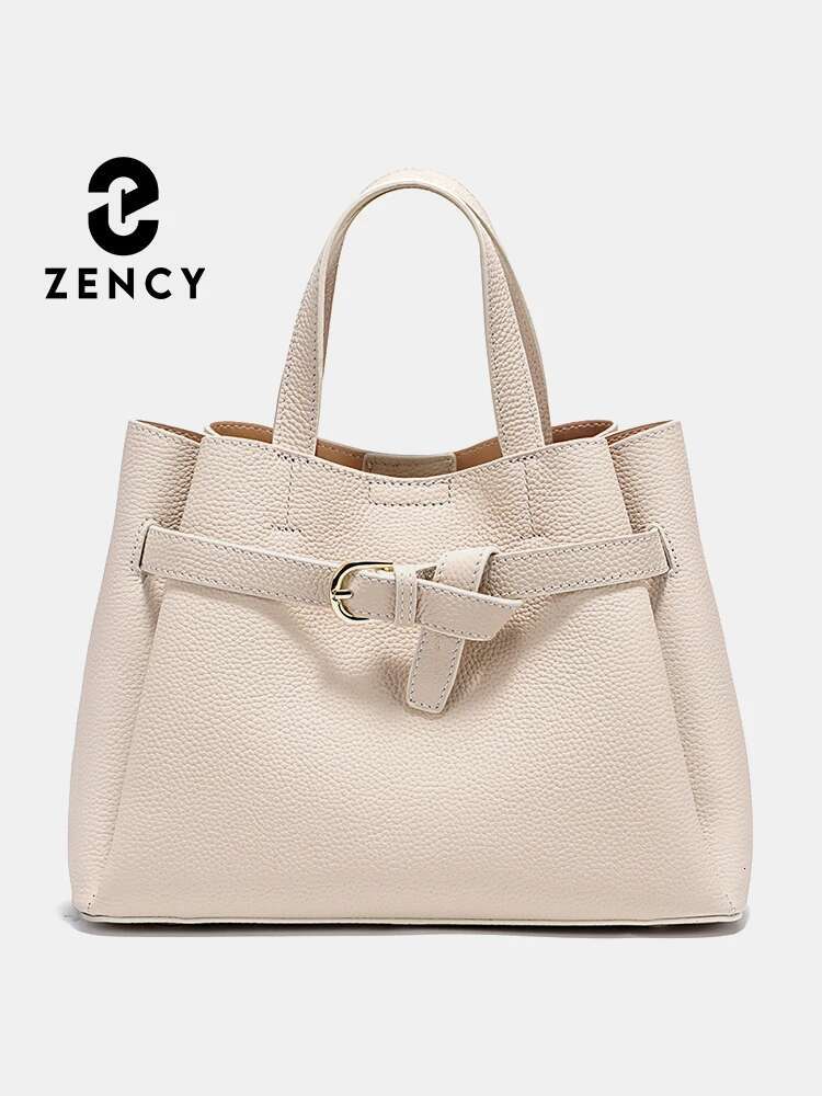 Zency Genuine Leather Top-Handle For Women Designer Crossbody Bag Zipper Purse Elegant OL Handbag 2024 New Shoulder