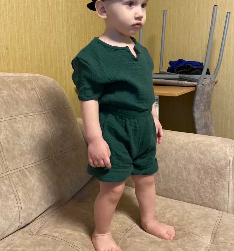 0-6Y boy and girl clothing set summer pure cotton linen T-shirt+elastic shorts childrens clothing casual clothing setT250327