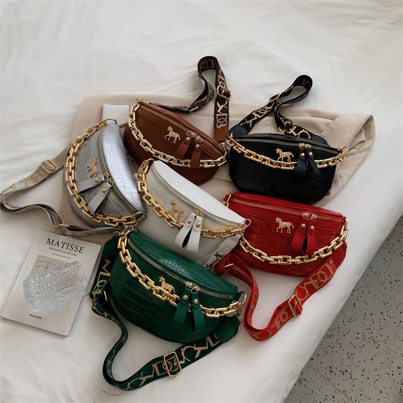 design bag 2025 Korean version trendy and fashionable PU single shoulder bag with chain casual and versatile crossbody bag