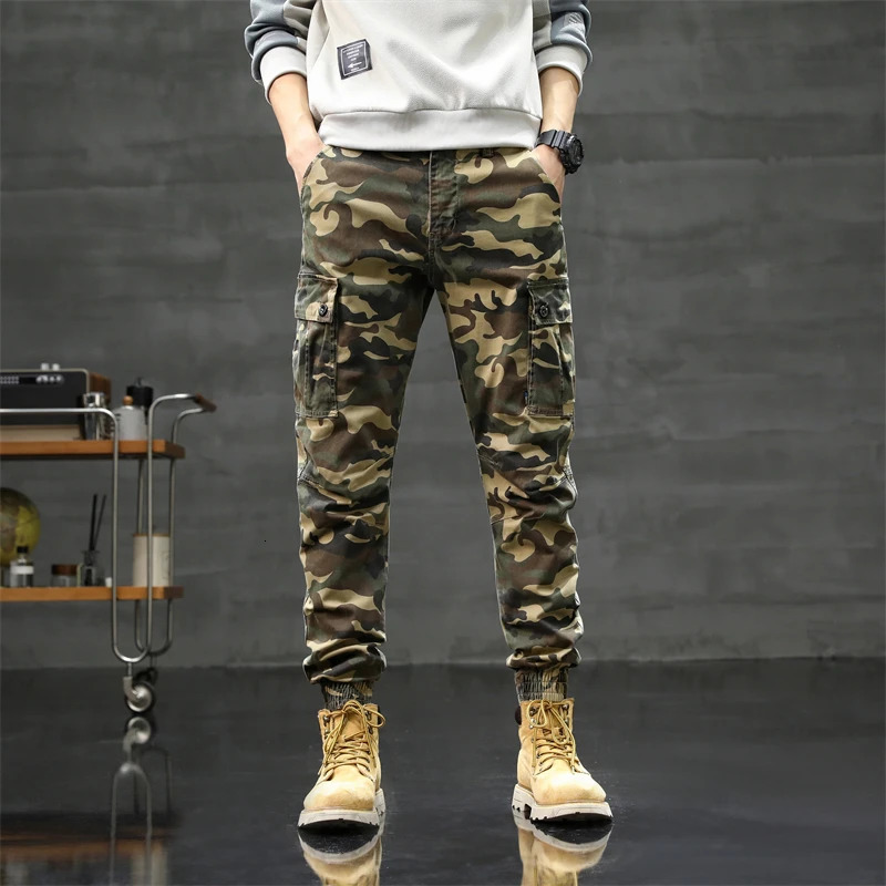 Korean style street clothing products mens ultrathin pants suitable for cotton stretch jogging red camouflage casual fashion trend 250327