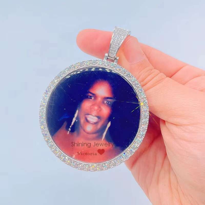 Sterling Silver Iced Out Hip Hop Moissanite Diamond Picture Frame Memory Pendant