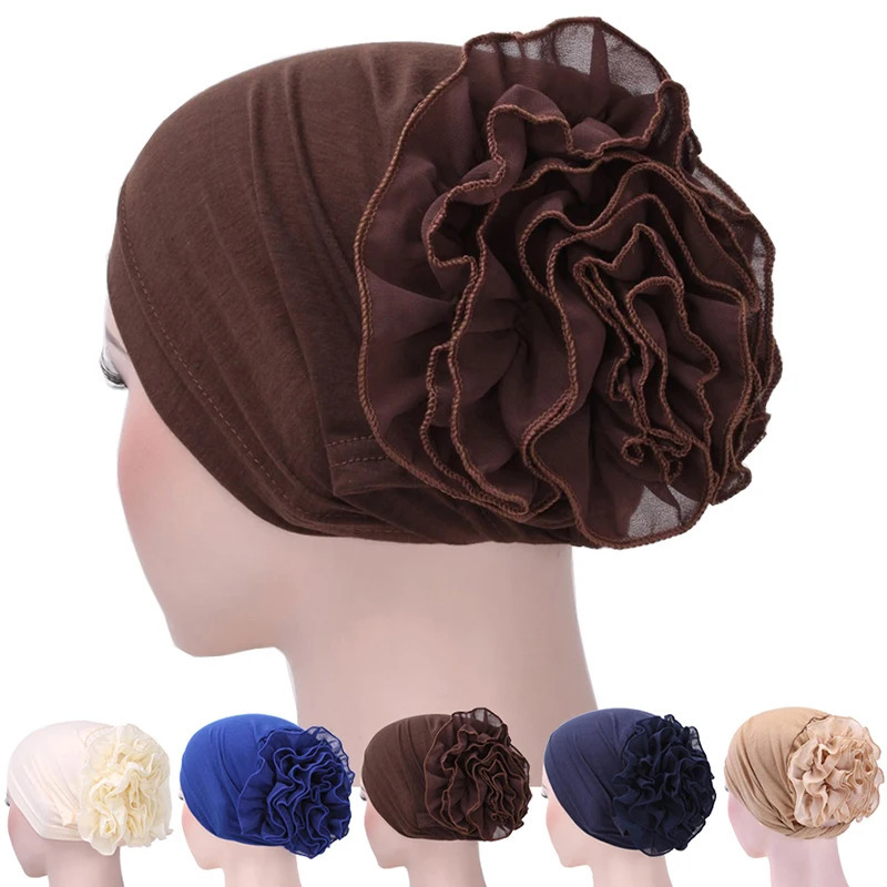 1 piece of womens floral hair with hat turbo hair accessories elastic cloth chemical bean womens Muslim solid hair shedding scarf and hat 250322