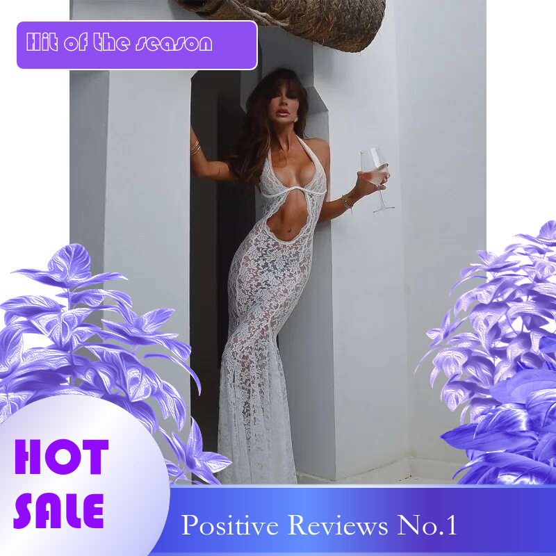Dongdumaoyi Sexy Lace Cropped See Through Mermaid Dress Hot Girl Halter Sleeveless Long Women Summer High End Feel C