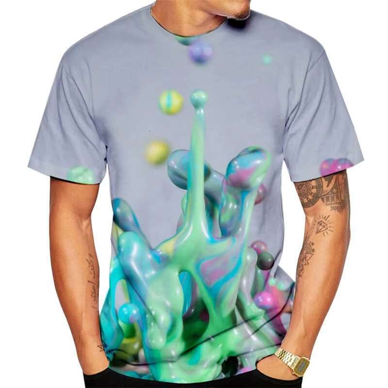 Water droplet graffiti pattern men s T shirt D printed color line street clothing hip hop summer new