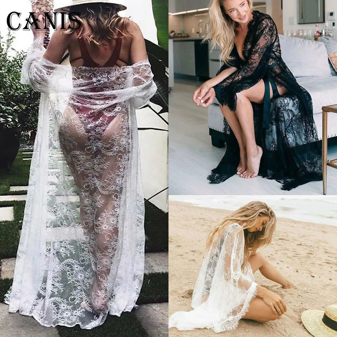 Summer womens swimsuit beach set lace kimono shirt jacket bohemian casual open top bikini dress 250326
