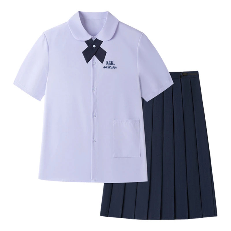 JK MensWomens Uniform Thai Style School Short Sleeve White ShirtLight Purple Shirt Preparatory Folded Ski BeltTie 250326