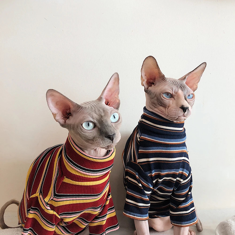 Cat Clothes for Sphinx Hairless Cat Clothes Striped Clothing Warm Knitted Shirt Pet Clothes Cat Supplier XS to XL 250326