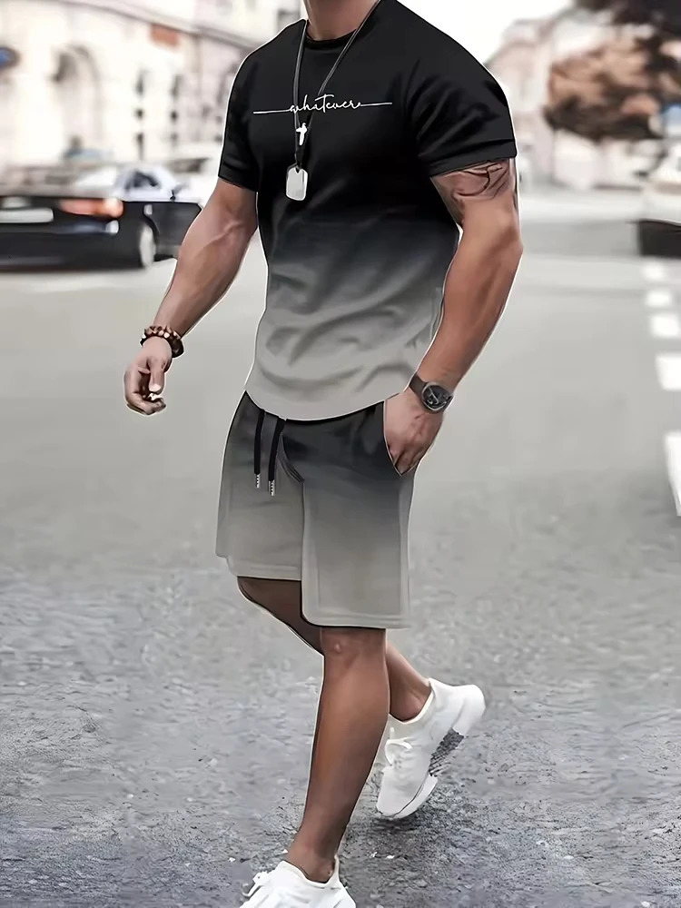 Summer Mens Outdoor Sports Sprint Street Fashion Casual Loose Comfortable Tshirt Thread and Star Printed Clothing 250327