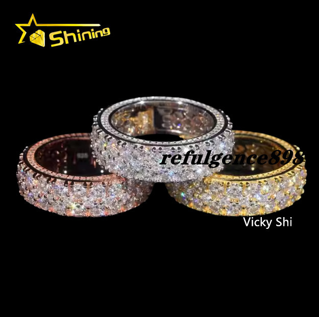 Wholesale Price Silver 925 Jewelry Ring Iced Out Two Rows VVS Moissanite Ring Men Hip Hop Rings GRA Certificated