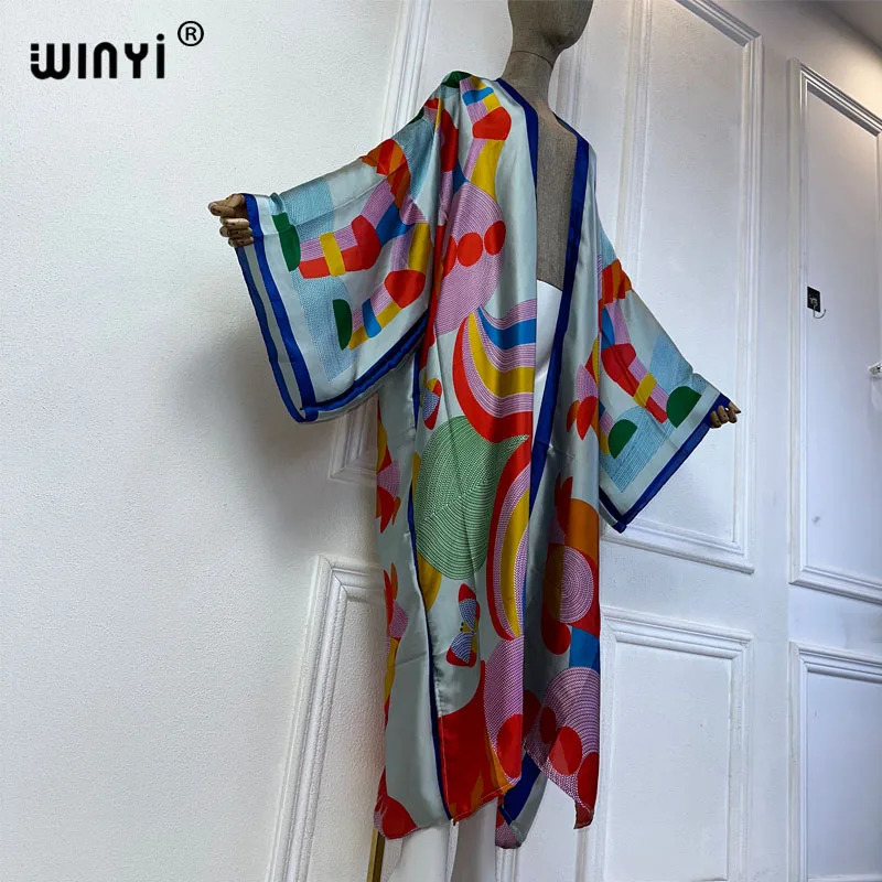WINYI summer bohemian kimono beach cover swimsuit elegant African women cardigan sexy holiday long sleeved dress 250326