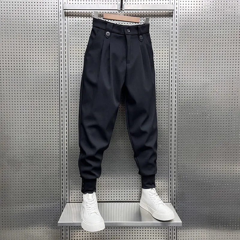 2024 Spring and Autumn Fashion Wrinkled and Handsome High Waist Button Loose Casual Harlan Suit Pants for Men 250317