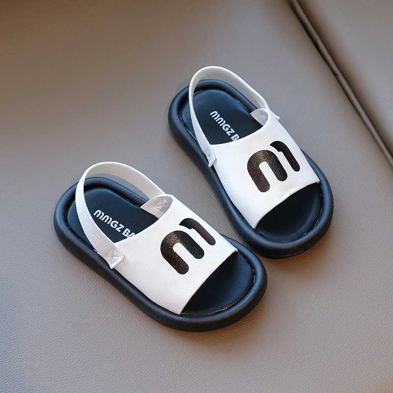 Slipper Summer Beach Sandals for Boys Korean Style 2025 Fashion Childrens Shoes PU Leather Non slip Soft Bottom Childrens Shoes S25326