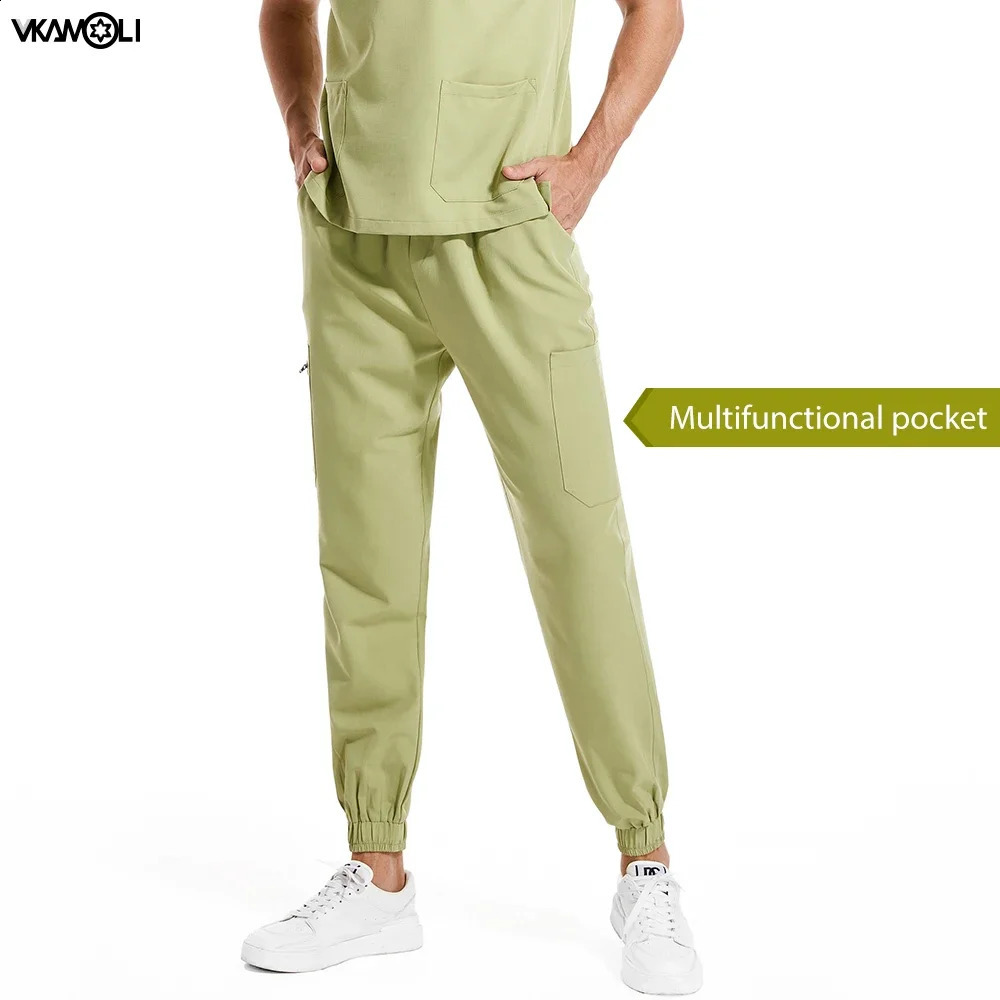 Multi colored stretch fabric clinical laboratory uniform tops and runners XS XXL mens workwear detergent set 250326