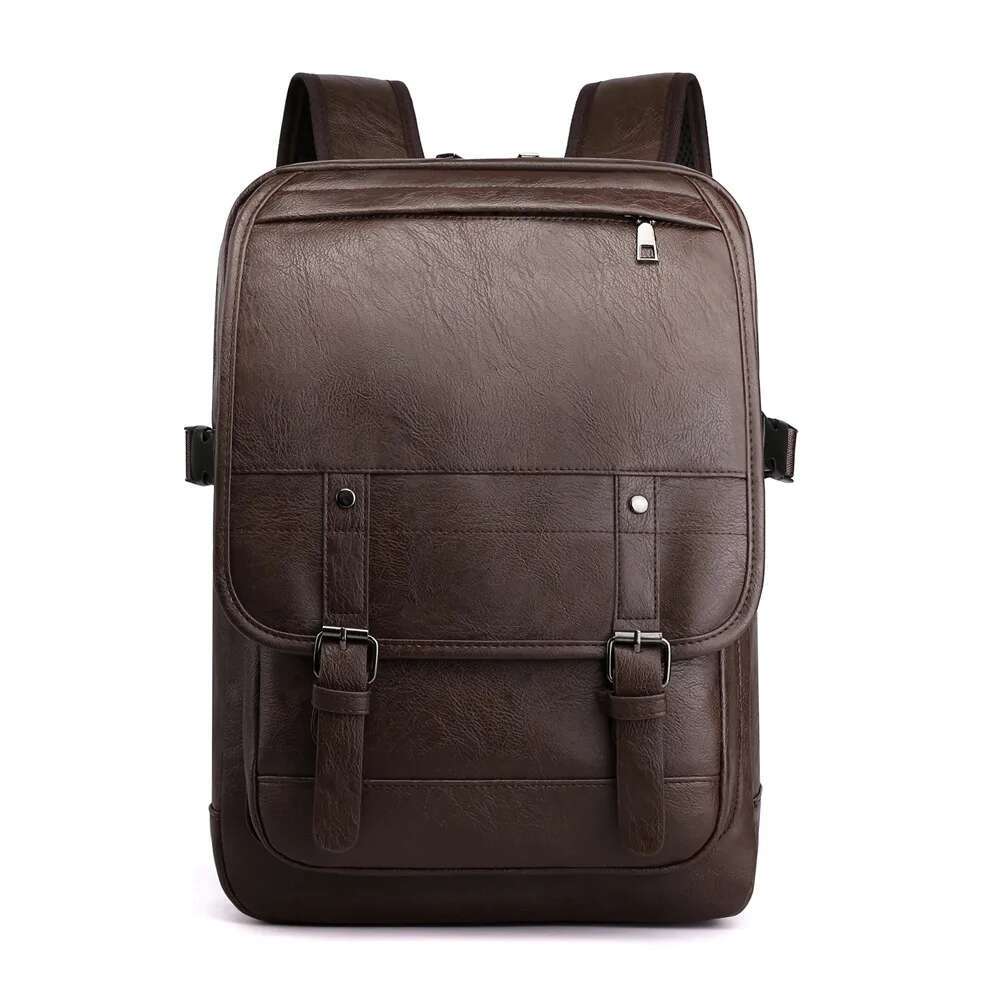 Tilorraine Traveg Business Men's PU Backpack Fashion Leisure Student Schoolbag Leather Vintage Shoulder Bag Men