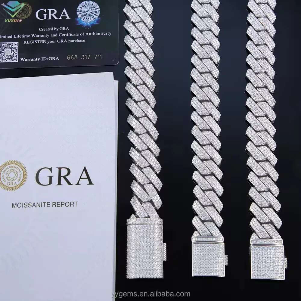 designer moissanite ice out dia 14mm wide GRA gold sterg sier cuban k chain for men fashion necklace with box